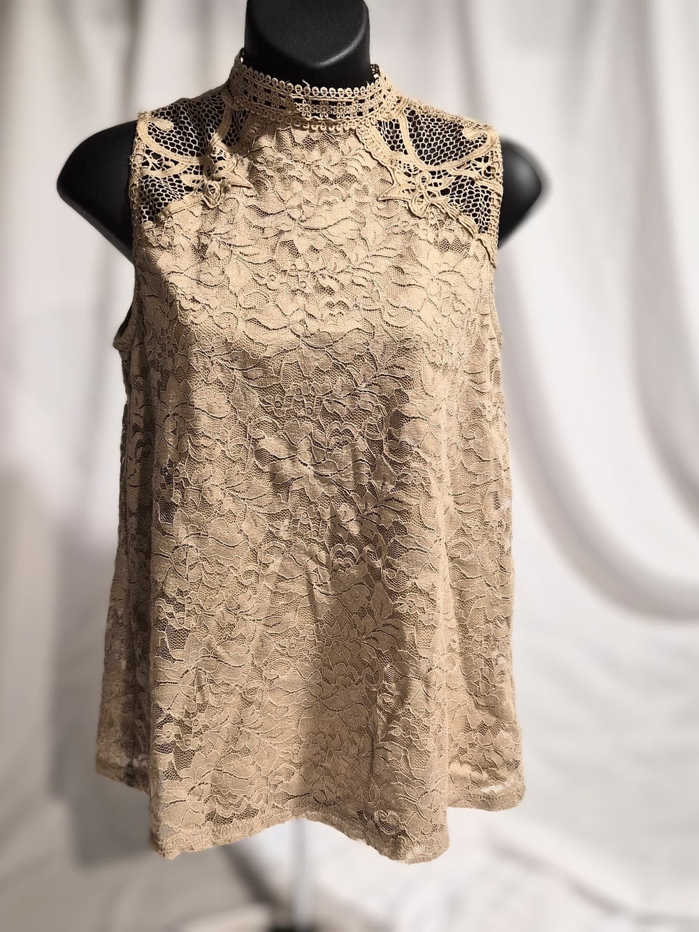 Cable & Gauge Nude Lace Mock Neck Sleeveless Top